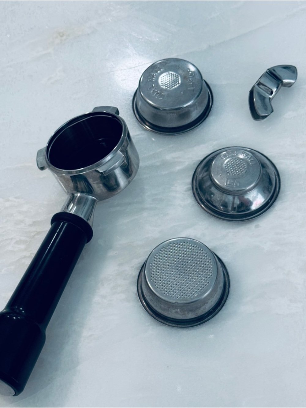 Espresso Portafilter Handle with 4 Stainless Steel Filter Baskets - Black Handle